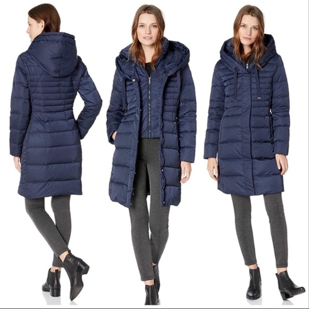 NWT Tahari Zip-Up Bib Down Puffer Jacket, Galaxy - Picture 5 of 8